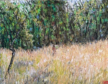 Painting titled "Wiese am Waldrand" by Günther Mika, Original Artwork, Oil