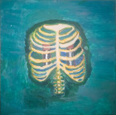 Painting titled "Ribs With Batteries" by Guoda Norviliene, Original Artwork, Acrylic Mounted on Wood Stretcher frame