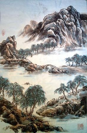 Schilderij getiteld "Paysage" door Hanwen Guo, Origineel Kunstwerk, Olie