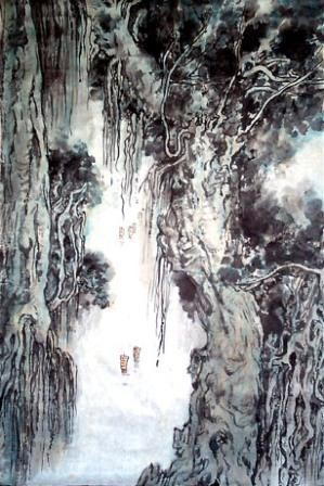Painting titled "Le grand arbre" by Hanwen Guo, Original Artwork, Oil