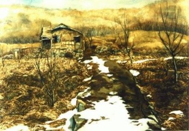Painting titled "L'hiver doux" by Hanwen Guo, Original Artwork, Oil