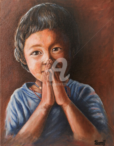 Painting titled "Greetings" by Sunil Magar, Original Artwork, Oil