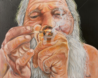 Painting titled "Wooden pipe" by Sunil Magar, Original Artwork, Oil