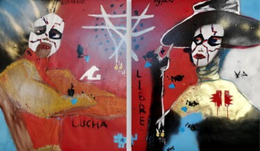 Painting titled "Lucha Libre, Round 2" by Gugo, Original Artwork, Spray paint