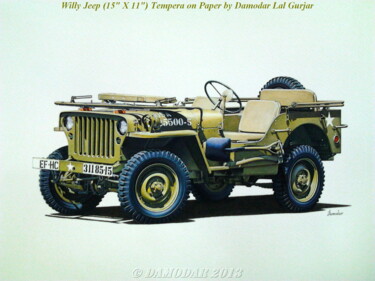 Painting titled "Willy Jeep Painting" by Gurjar Damodar Lal, Original Artwork, Oil