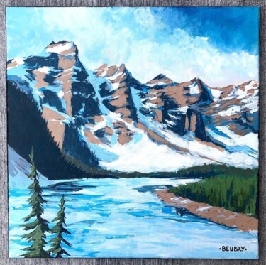 Painting titled "Moraine Lake, Alber…" by Gurvan Beubry, Original Artwork, Acrylic Mounted on Wood Stretcher frame