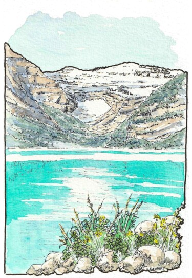 Painting titled "Lake Louise" by Gurvan Beubry, Original Artwork, Watercolor