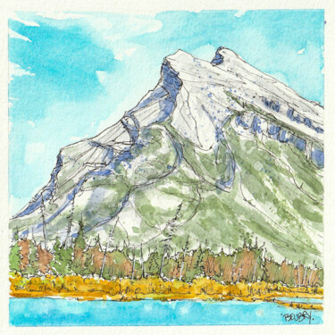 Peinture intitulée "Rundle Mountain" par Gurvan Beubry, Œuvre d'art originale, Aquarelle