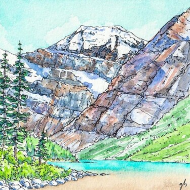 绘画 标题为“Cavell Lake” 由Gurvan Beubry, 原创艺术品, 水彩
