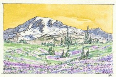 Pintura intitulada "Mount Rainier" por Gurvan Beubry, Obras de arte originais, Aquarela