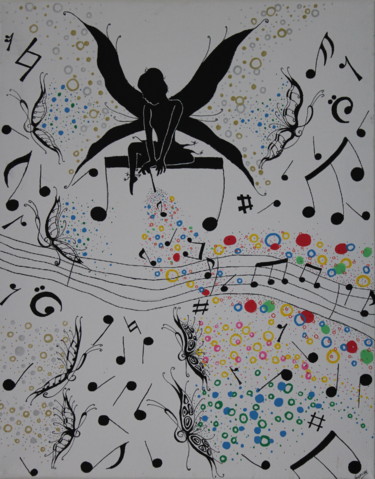 Painting titled "Musical Inspiration" by Gurvanart, Original Artwork, Acrylic Mounted on Wood Stretcher frame