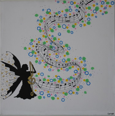 Schilderij getiteld "Fairy Lullaby" door Gurvanart, Origineel Kunstwerk, Acryl Gemonteerd op Frame voor houten brancard