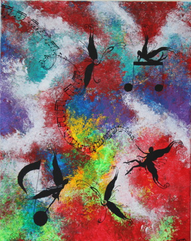 Painting titled "Fairy Colors" by Gurvanart, Original Artwork, Acrylic Mounted on Wood Stretcher frame
