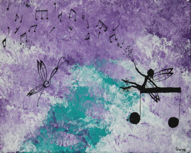 Painting titled "Fairy Sky 5" by Gurvanart, Original Artwork, Acrylic Mounted on Wood Stretcher frame