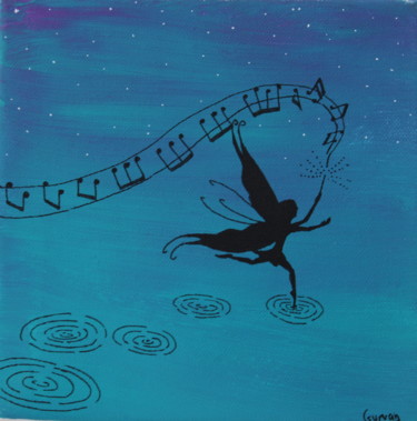 Painting titled "Fairy night" by Gurvanart, Original Artwork, Acrylic Mounted on Wood Stretcher frame