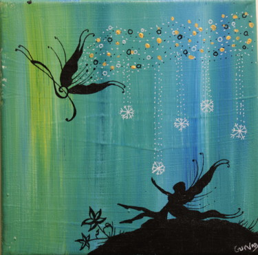 Painting titled "Fairy winter 2" by Gurvanart, Original Artwork, Acrylic Mounted on Wood Stretcher frame