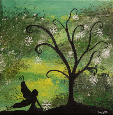Painting titled "Fairy winter 3" by Gurvanart, Original Artwork, Acrylic Mounted on Wood Stretcher frame