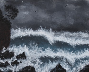 Painting titled "Seascape 1" by Gurvanart, Original Artwork, Acrylic Mounted on Wood Stretcher frame