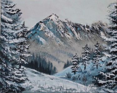 Painting titled "Montagnes hivernales" by Gurvanart, Original Artwork, Acrylic Mounted on Wood Stretcher frame