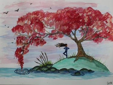 Pintura intitulada "Zen island" por Gurvanart, Obras de arte originais, Aquarela