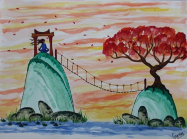 Painting titled "Zen island 2" by Gurvanart, Original Artwork, Watercolor