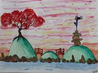 Peinture intitulée "Zen island 3" par Gurvanart, Œuvre d'art originale, Aquarelle