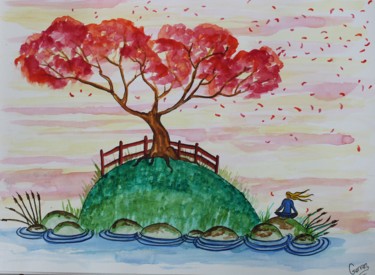 Peinture intitulée "Zen island 4" par Gurvanart, Œuvre d'art originale, Aquarelle