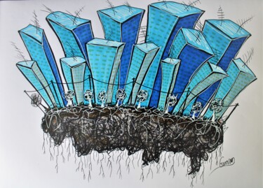 Drawing titled "Crazy city 2" by Gurvanart, Original Artwork, Marker