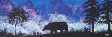 Painting titled "Bear night" by Gurvanart, Original Artwork, Acrylic Mounted on Wood Stretcher frame