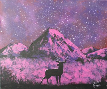 Painting titled "Wild stag 2" by Gurvanart, Original Artwork, Acrylic Mounted on Wood Stretcher frame