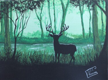 Painting titled "Wild stag 3" by Gurvanart, Original Artwork, Acrylic Mounted on Wood Stretcher frame