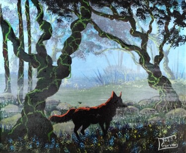 Картина под названием "Fox" - Gurvanart, Подлинное произведение искусства, Акрил Установлен на Деревянная рама для носилок