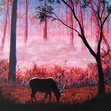 Painting titled "Stag" by Gurvanart, Original Artwork, Acrylic Mounted on Wood Stretcher frame