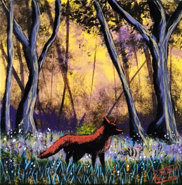Painting titled "Wild redfox" by Gurvanart, Original Artwork, Acrylic Mounted on Wood Stretcher frame