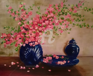 Painting titled "Цветы в вазе" by Marina Gusarova, Original Artwork, Oil