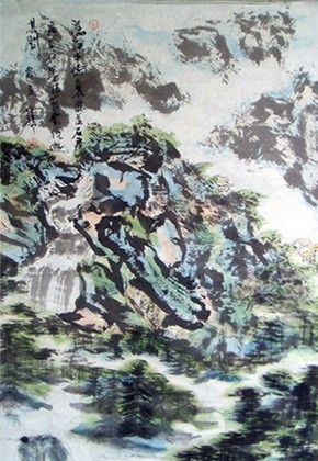 Painting titled "中国山水诗意画——《瀑布泉》the l…" by Shaohua Gu, Original Artwork