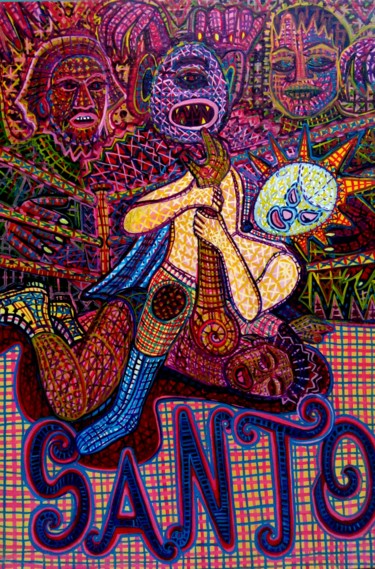 Pintura titulada "SANTO VS MOUNSTROS" por Gustavo López Alvarado, Obra de arte original, Oleo