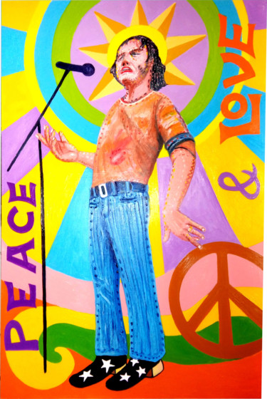 Schilderij getiteld "PEACE AND LOVE" door Gustavo López Alvarado, Origineel Kunstwerk, Olie
