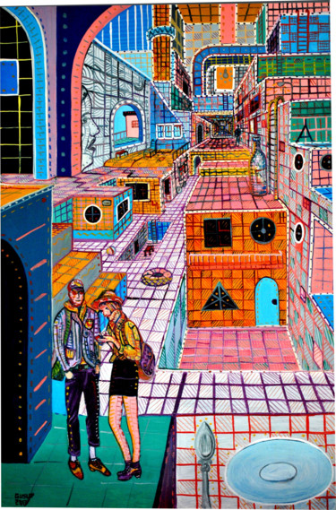 Pintura intitulada "DREAMS CITY 1" por Gustavo López Alvarado, Obras de arte originais, Óleo Montado em Painel de madeira