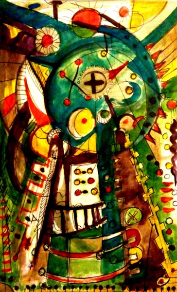 ROBOT 1 Ζωγραφική με τίτλο "ROBOT 1" από Gustavo López Alvarado, Αυθεντικά έργα τέχνης, Γκουάς Τοποθετήθηκε στο Ξύλινο πάνελ