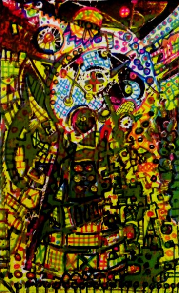 Schilderij getiteld "ROBOT III" door Gustavo López Alvarado, Origineel Kunstwerk, Glazuur Gemonteerd op Houten paneel