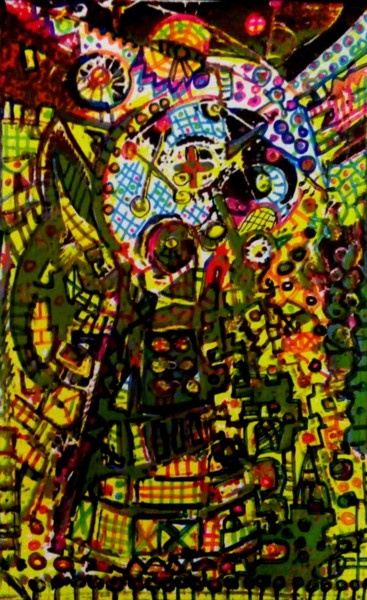 Painting titled "ROBOT III" by Gustavo López Alvarado, Original Artwork, Enamel Mounted on Wood Panel