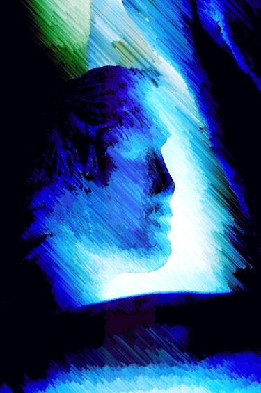 Arte digital titulada "Rostro en Azul" por Gustavo Moller, Obra de arte original, Pintura Digital