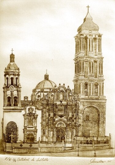 Dibujo titulada "catedral de saltillo" por Gustavo Moller, Obra de arte original