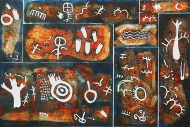 Pintura titulada "petroglifos paredon…" por Gustavo Moller, Obra de arte original