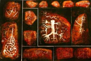 Pintura titulada "petroglifos gaville…" por Gustavo Moller, Obra de arte original