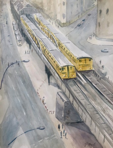 Pintura intitulada "Metrô amarelo" por Gustavo Bissolli, Obras de arte originais, Aquarela