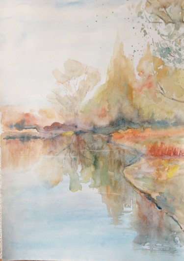 Pintura intitulada "Outono abstrato" por Gustavo Bissolli, Obras de arte originais, Aquarela