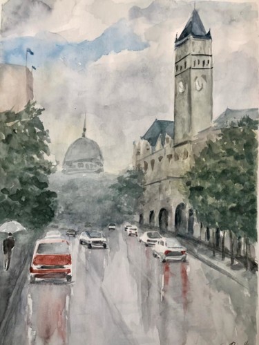 Malerei mit dem Titel "Dia de chuva" von Gustavo Bissolli, Original-Kunstwerk, Aquarell