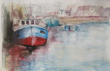 Peinture intitulée "barco vermelho" par Gustavo Bissolli, Œuvre d'art originale, Aquarelle